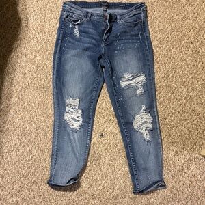 Judy Blue Distressed Ankle Jeans - Classic Blue